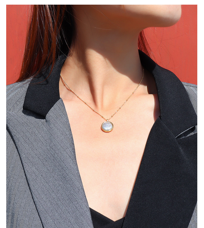 4g Weight Necklace Classification Fashion Retro Geometric Circle Inlaid Imitation Pearl Titanium Steel Necklace Female