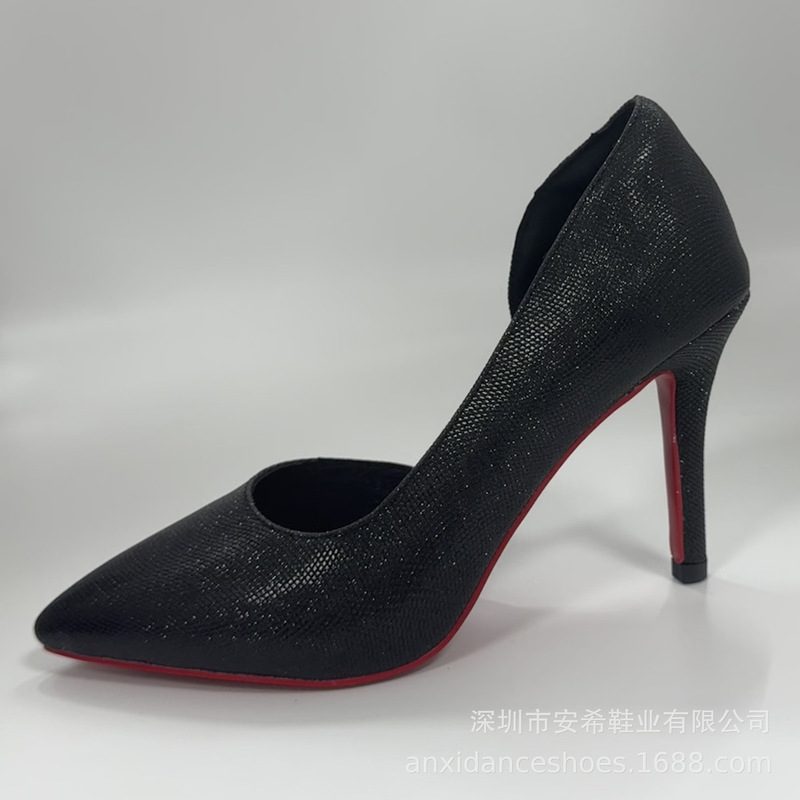 Black Shiny Latin Dance Shoes, High-End Red-Soled Pumps, High Heels, Jazz Dance Shoes, Shallow Pointed Toe, Sexy Style