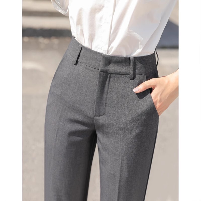 Gray Nine-Point Suit Pants for Women, Spring and Autum Professional Ol Casual Pants for Small People, High Waist, Slimming Look, Wide-Leg Cigarette Pants Gray Nine-Point Suit Pants for Women, Spring and Autum Professional Ol Casual Pants for Small People, High Waist, Slimming Look, Wide-Leg Cigarette Pants