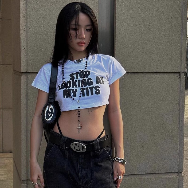 Spicy Girl Crop Top Casual Slim Fit Versatile Milk Silk Print Fashion Casual Top