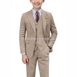 新款人字纹男童三件套修身西装套装复古礼服套装男孩婚礼毕业典礼