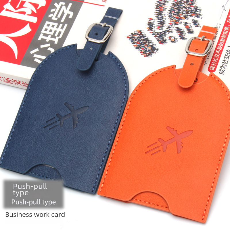 Push-pull business luggage tag hidden aircraft boarding pass suitcase tag cover leather double-layer LOGO