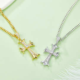 4.0MM莫桑钻D级S925银个性潮流吊坠复古十字架项链欧美跨境新品