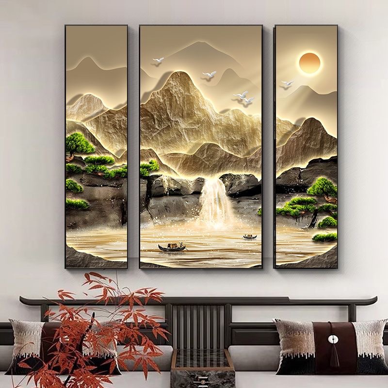 中堂画客厅流水生财挂画新中式农村堂屋大气山水装饰画聚宝盆壁画