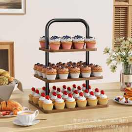现货跨境木质桌面多层展示架实木点心零食水果架奶油蛋糕架整理架