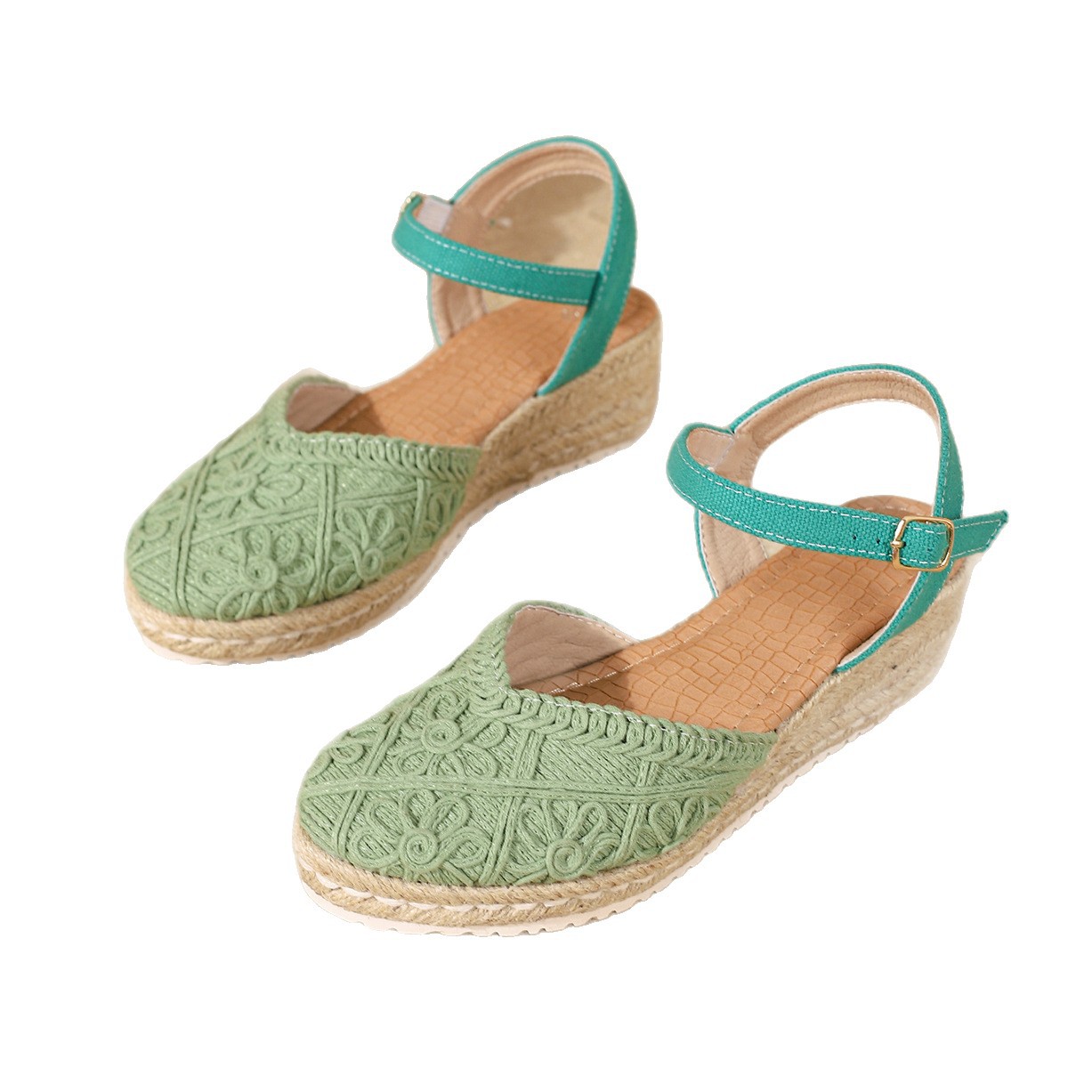 Sandalias de Cuña con Suela de Cáñamo en Lino con Cierre de Hebilla image 6