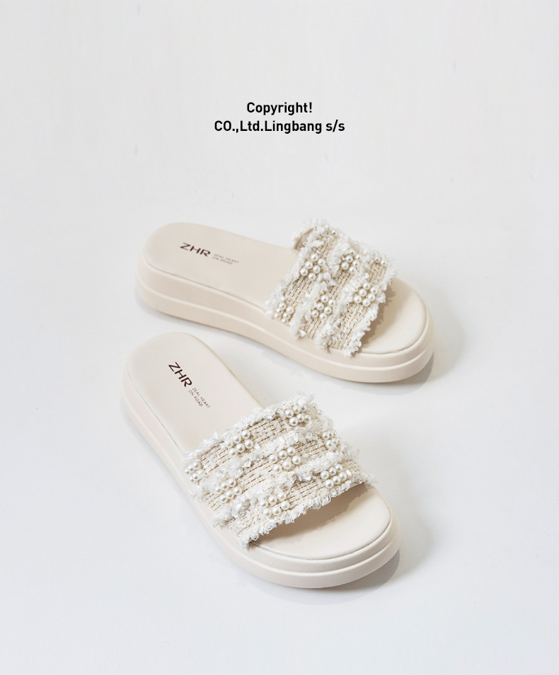 Dép sandal nữ đế bệt phong cách tiên nữ đính ngọc trai — M359 đen chi tiết 29