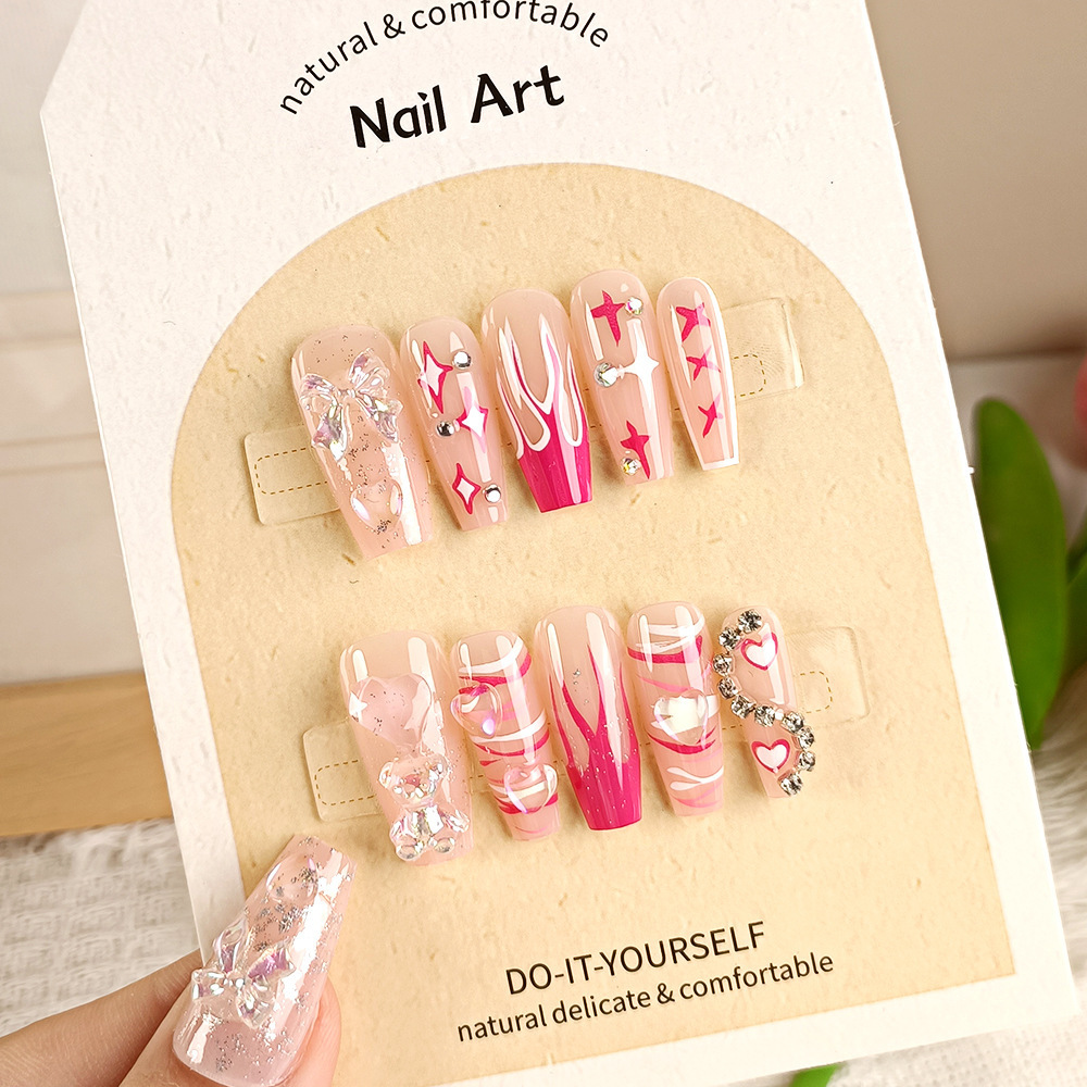 Manicura de Año Nuevo, 10 piezas de diamantes de perlas hechos a mano, arte de uñas portátil, parche de uñas Xiaohongshu, venta al por mayor