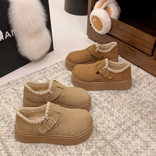 厚底加绒勃肯鞋女2025新款秋冬季豆豆乐福鞋保暖雪地靴低帮棉鞋子