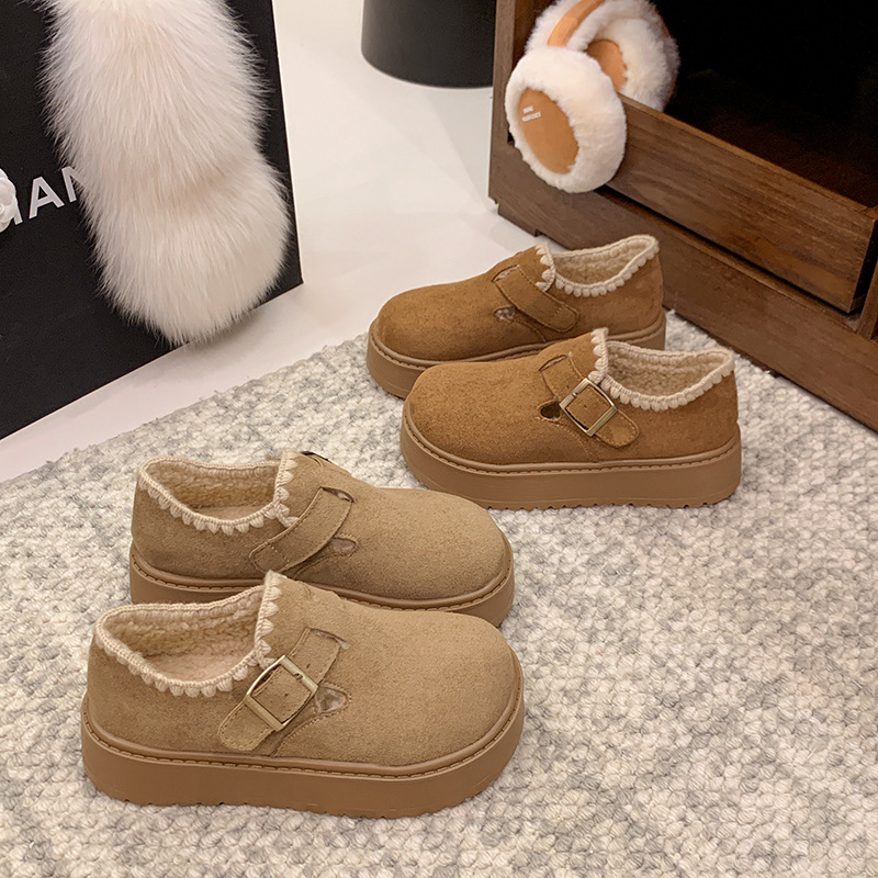 厚底加绒勃肯鞋女2025新款秋冬季豆豆乐福鞋保暖雪地靴低帮棉鞋子
