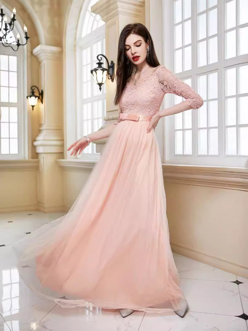 Nuevo comercio exterior europeo y americano vestido de boda Amazon sexy encaje malla vestido de manga media oferta internacional exclusiva image 5