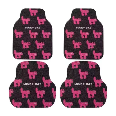 Cute cartoon silk loop car floor mats, universal for girls, anti-dirt, non-slip, wear-resistant, easy to maintain (Avtomobil döşəmə paspasları) - pink-kitten-full-set-60505050cm-silk-loop-four-piece-set