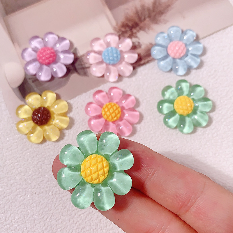 Transfronterizo nuevo macarón color transparente ocho pétalos flor diy accesorios de resina crema pegamento para el cabello pinzas para el cabello caso de teléfono móvil hecha a mano