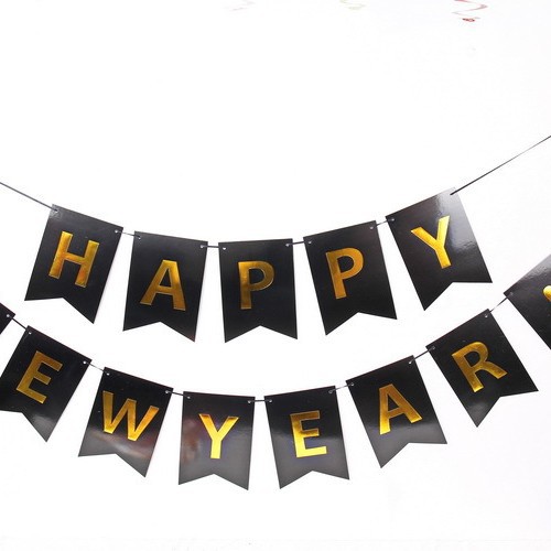 Feliz Año Nuevo decoración del partido diseño tire flor Feliz Año Nuevo dorado carta cola de pez tire bandera