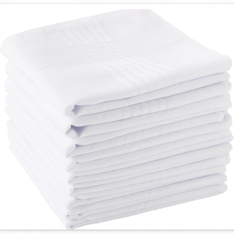 Men's Cotton Handkerchief, Soft Turkish White Cotton Square Towel, Classic White, Reusable Pocket Handkerchief Towel