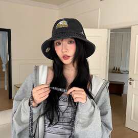 2026新款前后两戴向日葵刺绣牛仔渔夫帽女夏季休闲百搭遮阳盆帽