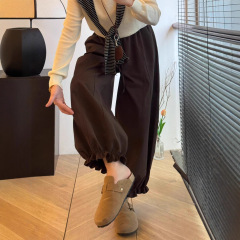 大码木耳边九分花苞裤女秋季新款小个子高腰显瘦休闲阔腿气球裤