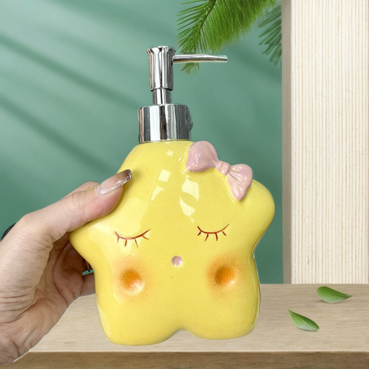 可爱星星乳液瓶家用卫生间洗发水沐浴露洗手液分装瓶陶瓷按压式|undefined