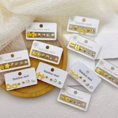跨境热销3件套耳钉精致镂空镶钻耳钉磨砂耳饰网红不规则几何耳环