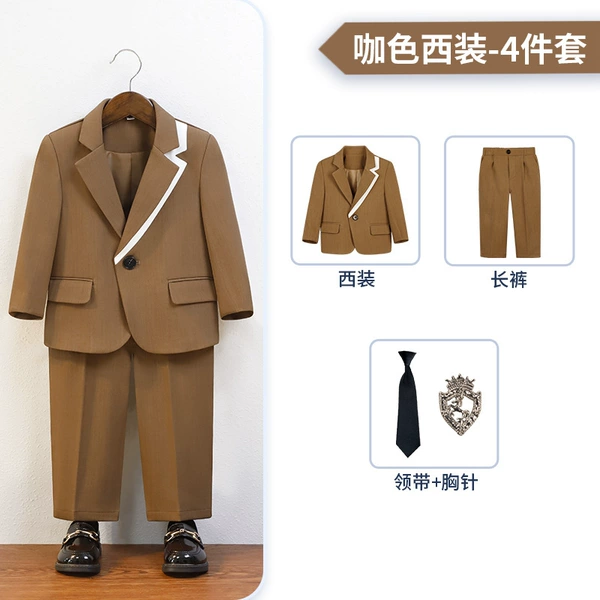 Colored set, jacket, trousers, brooch, tie