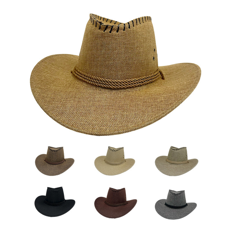 Western Cowboy Hat Summer Straw Men's Big Brim Hat European and American Outdoor Horse Riding Hat Sun Hat Straw Hat Adult Hat