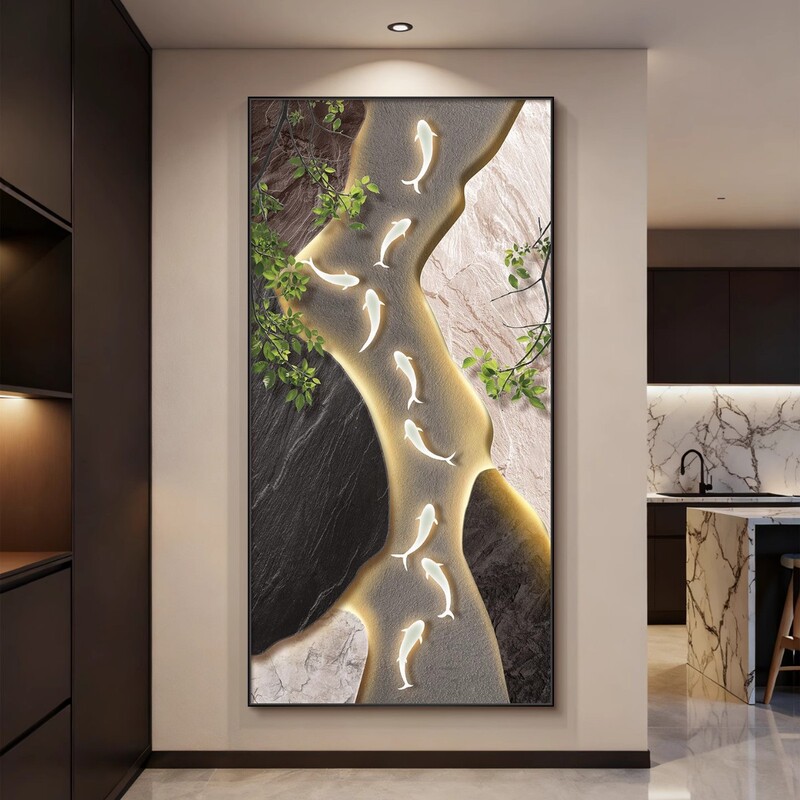2026 New Model Entrance Decorative Painting with Nine Fish Design, Hanging Painting Facing the Door, Light Luxury and High-End Feel, Corridor Wall Art