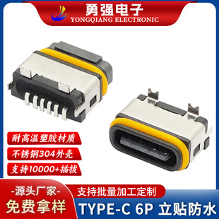 Type-C 6P Vertical Patch Waterproof Female Base H=6.8Mm Vertical Patch Two Plug Two Patch Waterproof Connector Interface