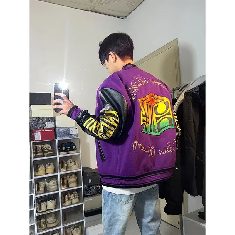Spring and Autumn national fashion embroidered baseball jacket men's and women's Japanese hip hop loose trendy vibe style couple jacket