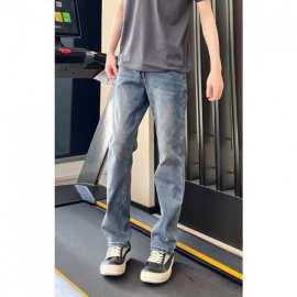 春秋复古蓝修身牛仔裤男美式高街裤子高级感弹力显瘦直筒裤男
