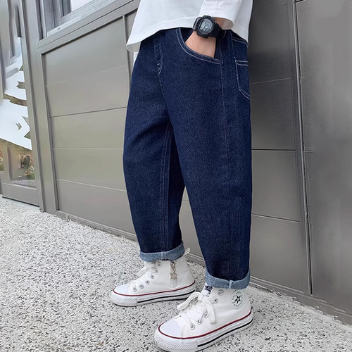 童装男童阔腿裤春装牛仔裤儿童裤子春秋中大童男孩帅气运动长裤潮