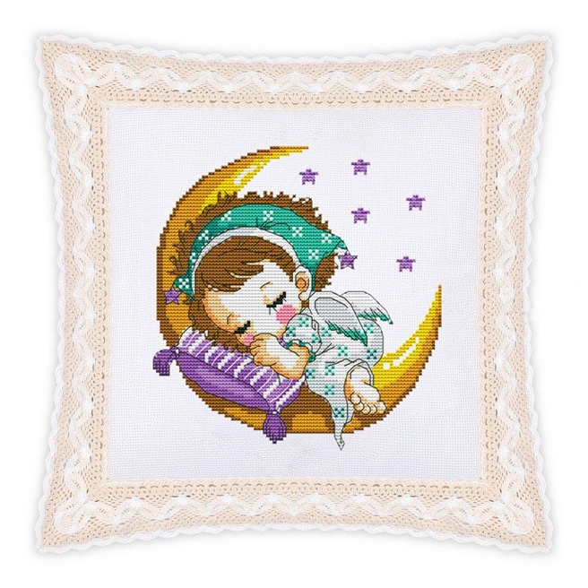 Jinhao Embroidery Factory Venta al por mayor Lu bordado estampado de encaje punto de cruz almohada funda de cojín-Moon Angel