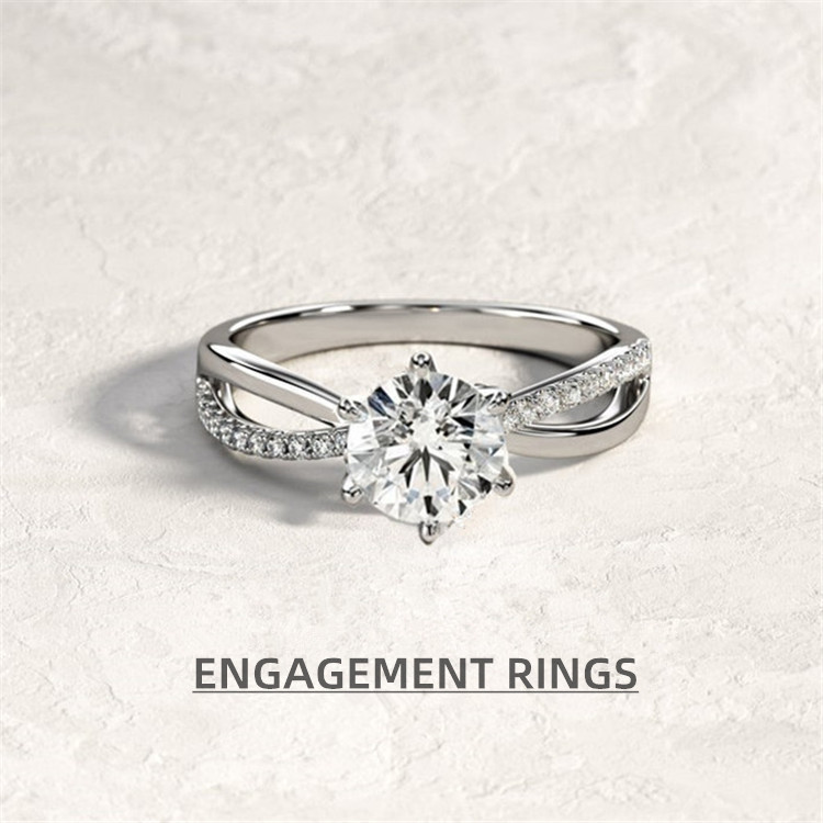 Jiunuo Wish New Product 14K White Golden Plated Ring Cross-Border Jewelry European and American Six-Claw Diamond Ring Women's Engagement Jewelry