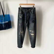 美式炸街宽松破洞补丁乞丐牛仔裤男士日系复古做旧哈伦锥形老爹裤