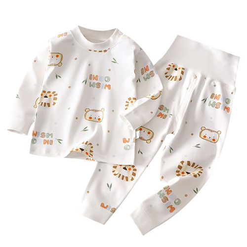 Baby High-Waist Protective Tummy Pajamas Set for Boys and Girls Autumn Top and Bottom Set Baby Spring and Autumn Home Wear Set Wholesale