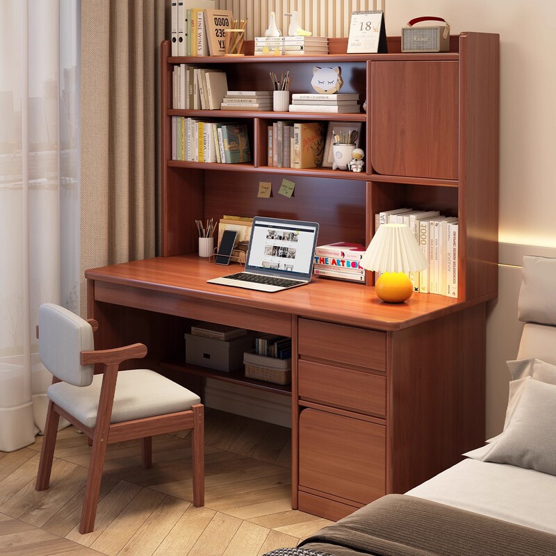 Desk Bookshelf Integrated Table Student Home Study Writing Desk Bedroom with Drawer Wall Adult Office Computer Desk