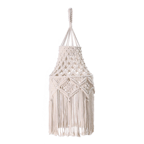 Cross-border bohemian woven lampshade, long tassel retro decorative lamp frame, bedroom modern simple cotton rope chandelier