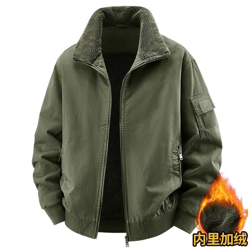 秋冬新款羊羔绒夹克工装男士加绒加厚棉服保暖翻领棉休闲棉衣男外