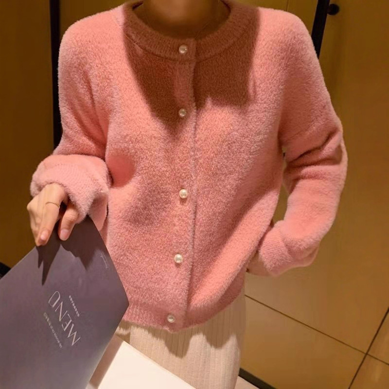 韩系秋冬季新款甜美小清新水貂绒毛衣女外套宽松百搭短款针织开衫|undefined