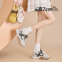 7cm内增高小个子厚底德训鞋女秋冬季复古百搭加绒运动休闲阿甘鞋