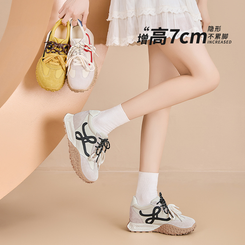 7cm内增高小个子厚底德训鞋女秋冬季复古百搭加绒运动休闲阿甘鞋