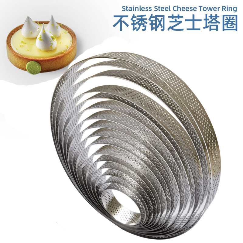 304 de acero inoxidable ronda molde tarta láser de perforación mousse anillo pastel Torre molde con agujero francés molde 5-20cm