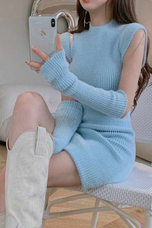 Imitation Mink Velvet Autumn and Winter New Dress Pit Vest Sleeveless Short Skirt Sleeves Niche Design Arm Wrap Skirt