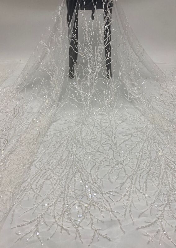 2022 New messy wind bead embroidery +2/4mm sequin embroidery wedding dress women's skirt fashion clothing bead embroidery fabric