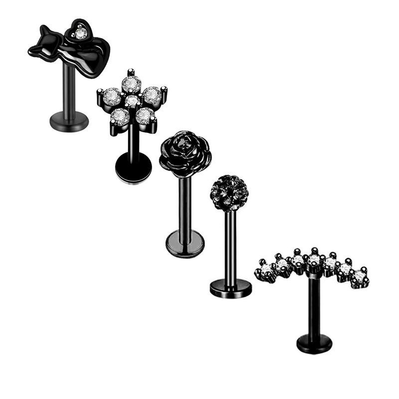 European American Simple Stainless Steel T-Rod Earrings Zircon Ear Nails Korean Screw Ball Distinctive Earrings 5 Pieces detail image 12