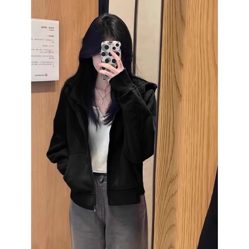 即墨卫衣外套灰色毛领短外套女春季2025新款韩系慵懒风小个子美式|undefined