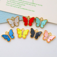 DIY饰品配件彩色合金镶钻亚克力蝴蝶吊坠 项链耳环时尚 首饰挂件