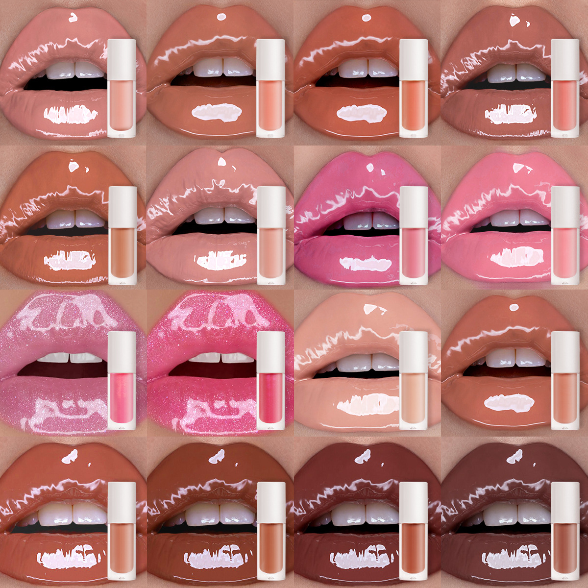 Cross-border Lip Glaze Lipstick Beauty Makeup 16 Color Lip Honey Custom Cosmetic Mirror Water Light Foreign Trade Lip Gloss No logo