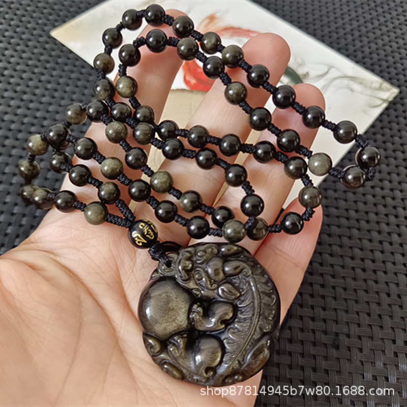 골드 흑요석 풀 비드 체인 골드 흑요석 브레이브 허그 볼 (직경 약 35mm)