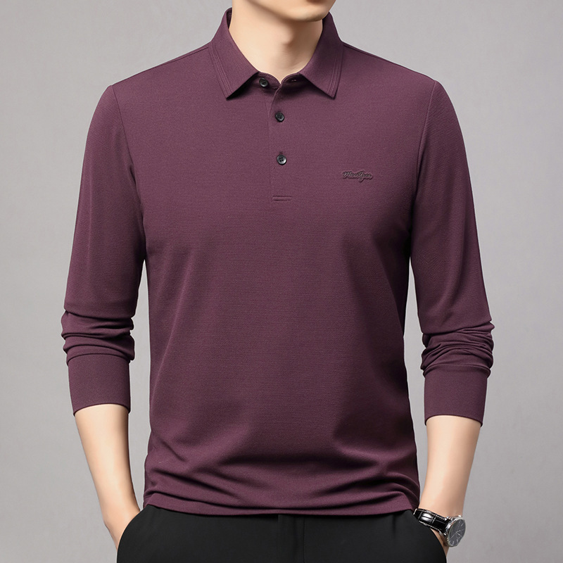 Counter Genuine Classy Cashmere Men's Long-Sleeved T-Shirt 2025 Spring & Fall Lapel Korean Style Casual Pure Color Polo Shirt