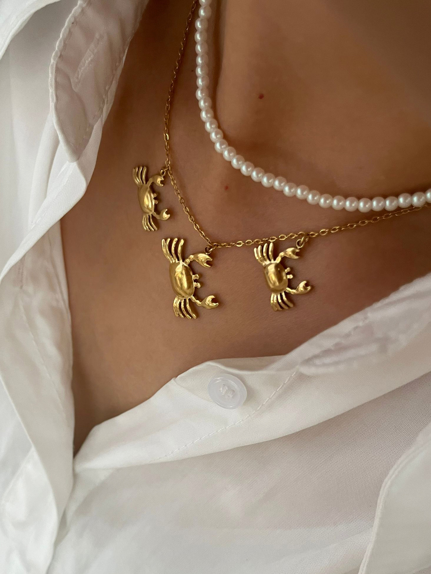 316L Stainless Steel , Imitation Pearl Material Crab Pattern Women's 316L Stainless Steel  Imitation Pearl Waterproof Non Tarnish Surgical Steel Crab Pendant Necklace Imitation Pearl Jewelry